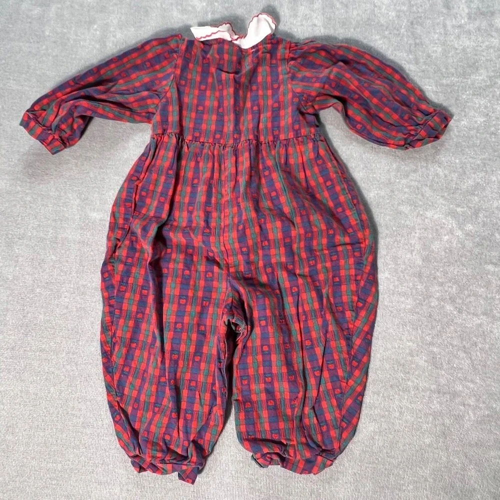 Vintage OshKosh Bgosh Baby Girls Plaid Apple Romper Jumpsuit 18 Months USA Made